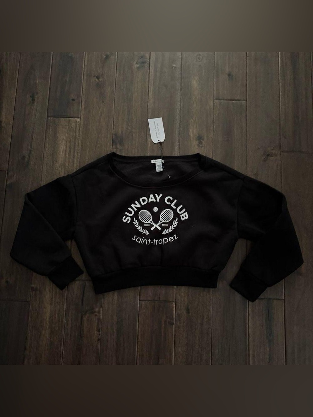Better Together Black Sunday Club Off the Shoulder Cropped Sweatshirt M NWT